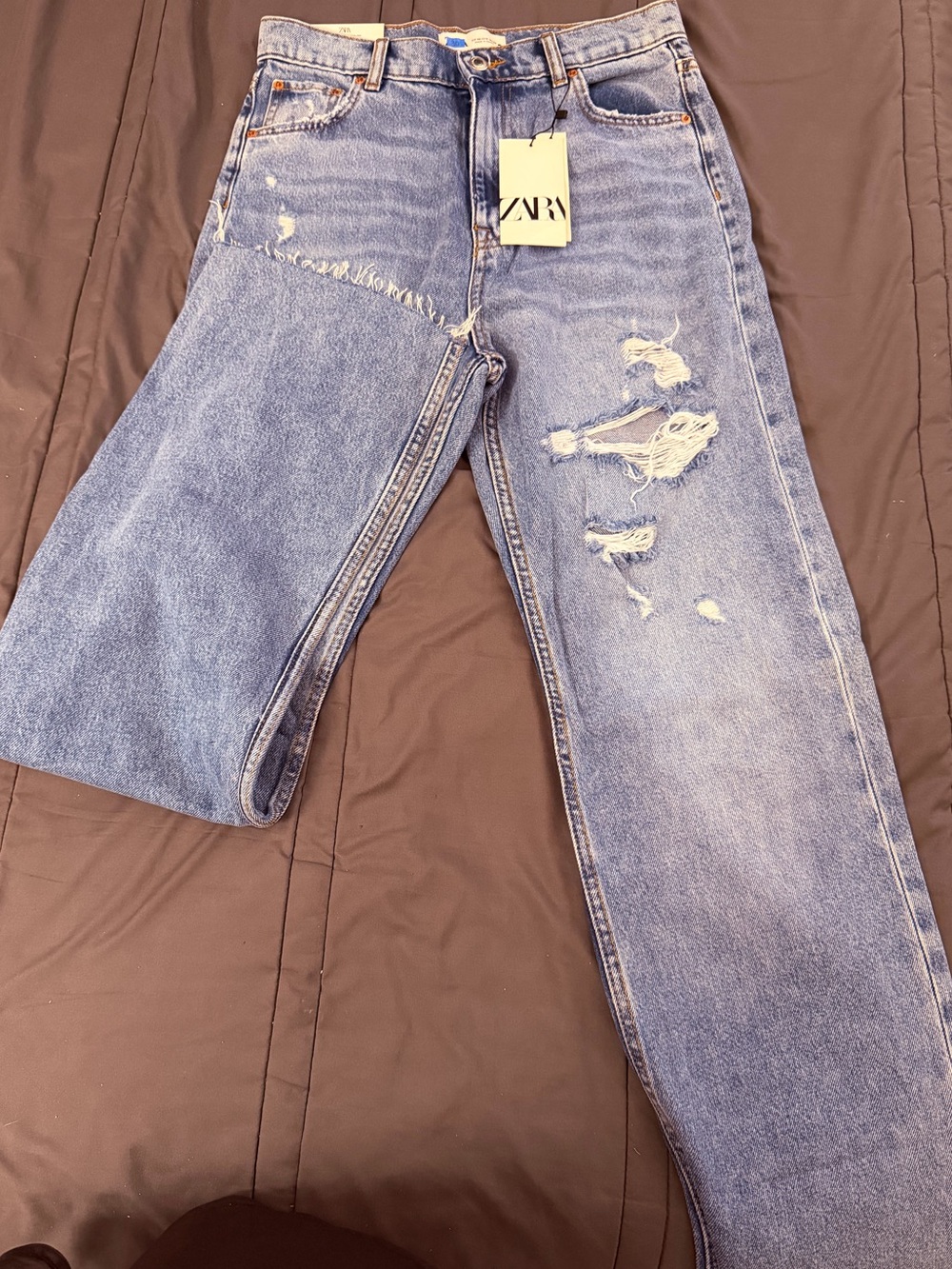 Zara Women Relaxed Distressed Light Blue Jeans